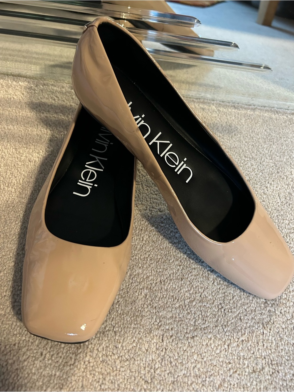 Calvin Klein Pink Patent Square-Toe Flats